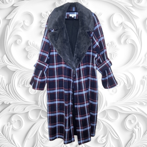 Victor Alfaro Collective Oversized Tweed Faux Fur Collar Coat XL - Picture 4 of 7